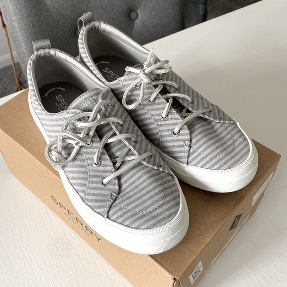NEW SPERRY Crest Vibe Gray Metallic Stripe Memory Foam Top-Sider Shoes in Box - Picture 1 of 17